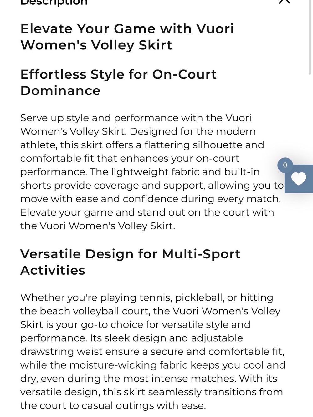 Vuori Volley Black Athletic Skort with Subtle Logo - Picture 7 of 8